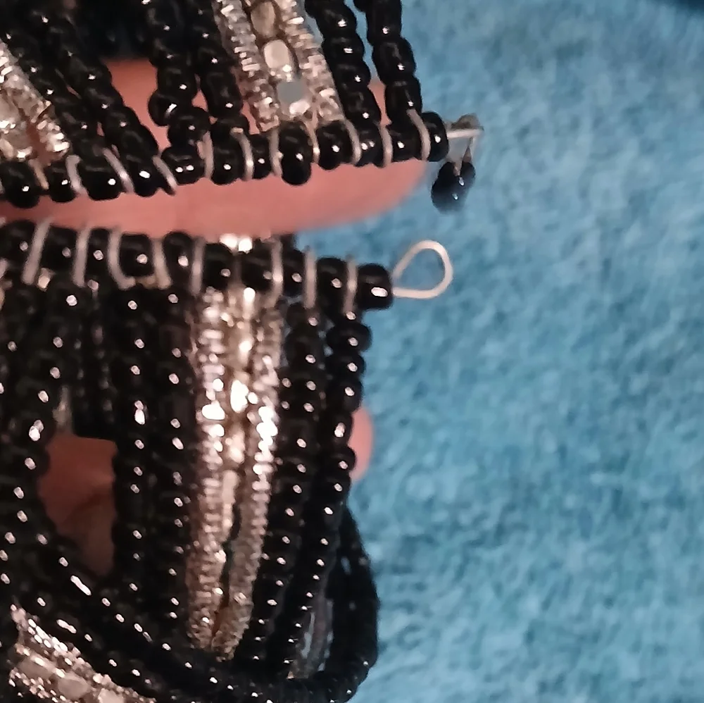 Black and Silver Beaded Bracelet Cuff